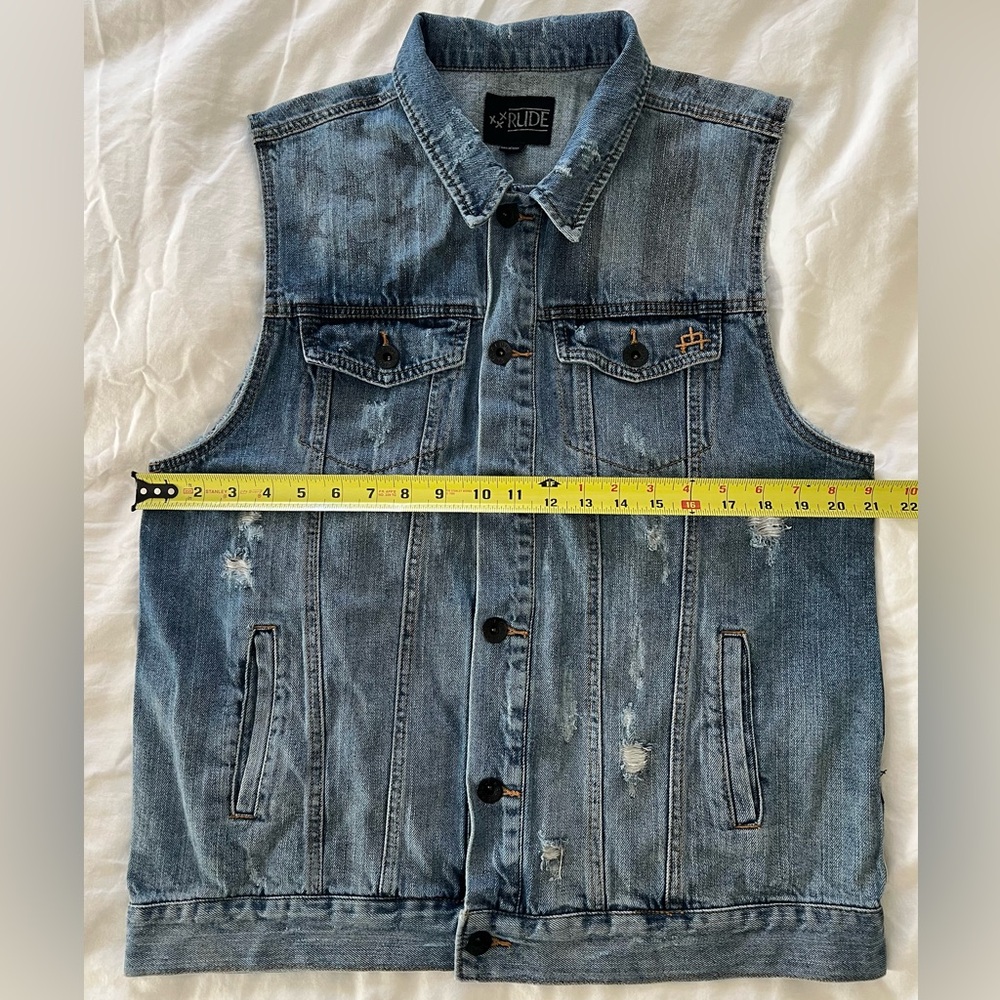 RUDE Distressed Blue Denim Vest Large